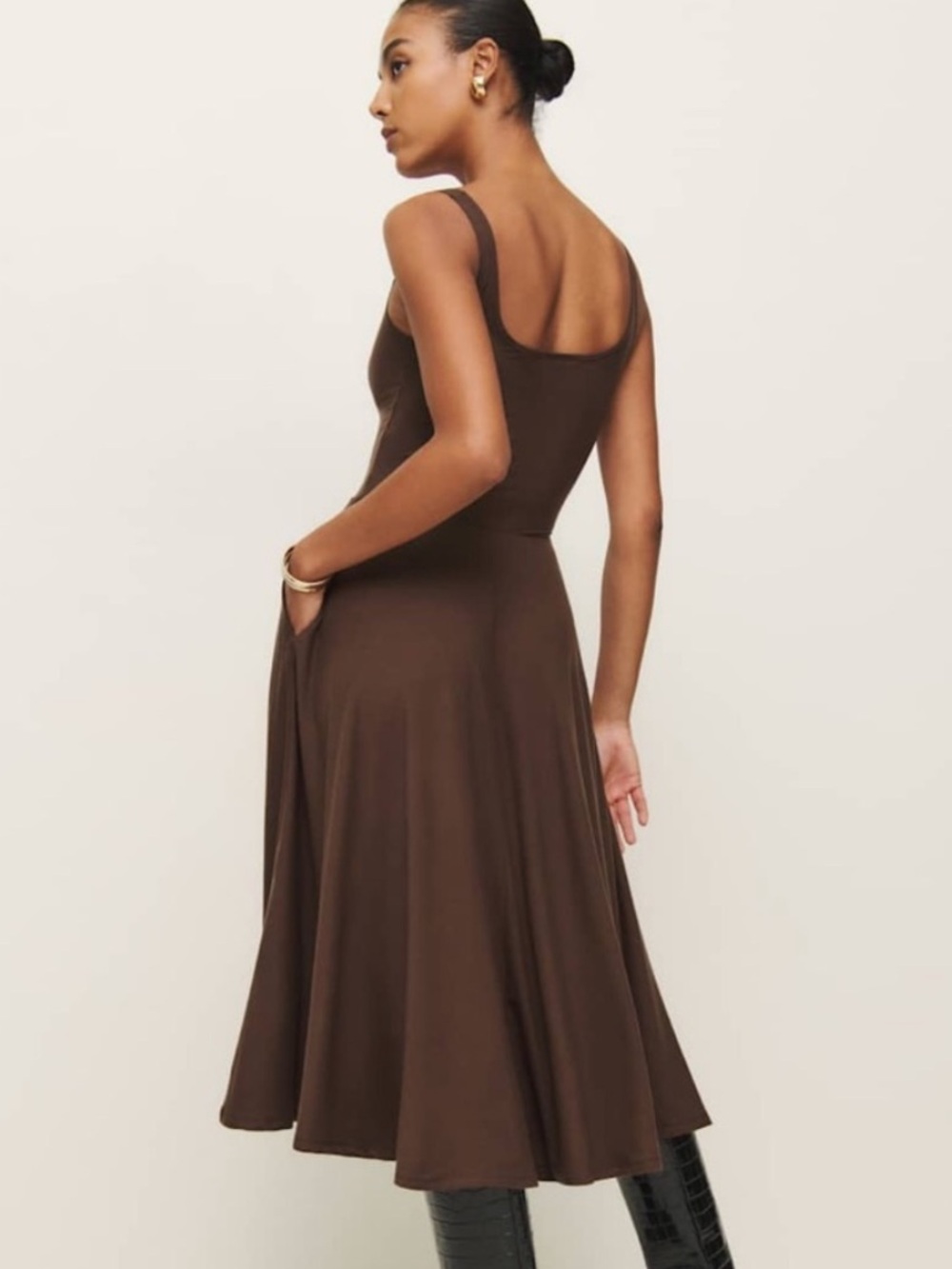 Reformation Rou Knit Dress Brown Sleeveless Fit Flare Midi Dress small - Picture 3 of 9